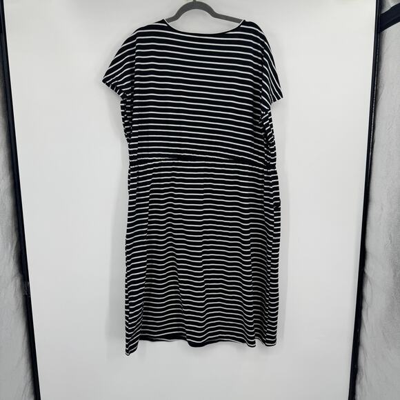Emery Rose Women's Short Sleeve Striped Drawstring Black White Shirt Dress 4XL - Picture 6 of 10